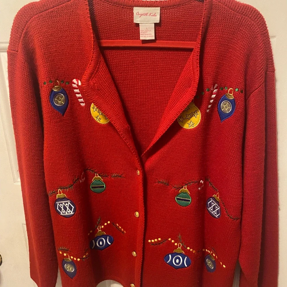 🧑‍🎄 SOLD 🧑‍🎄 Christmas Sweater, Red with decorations - Picture 2 of 13